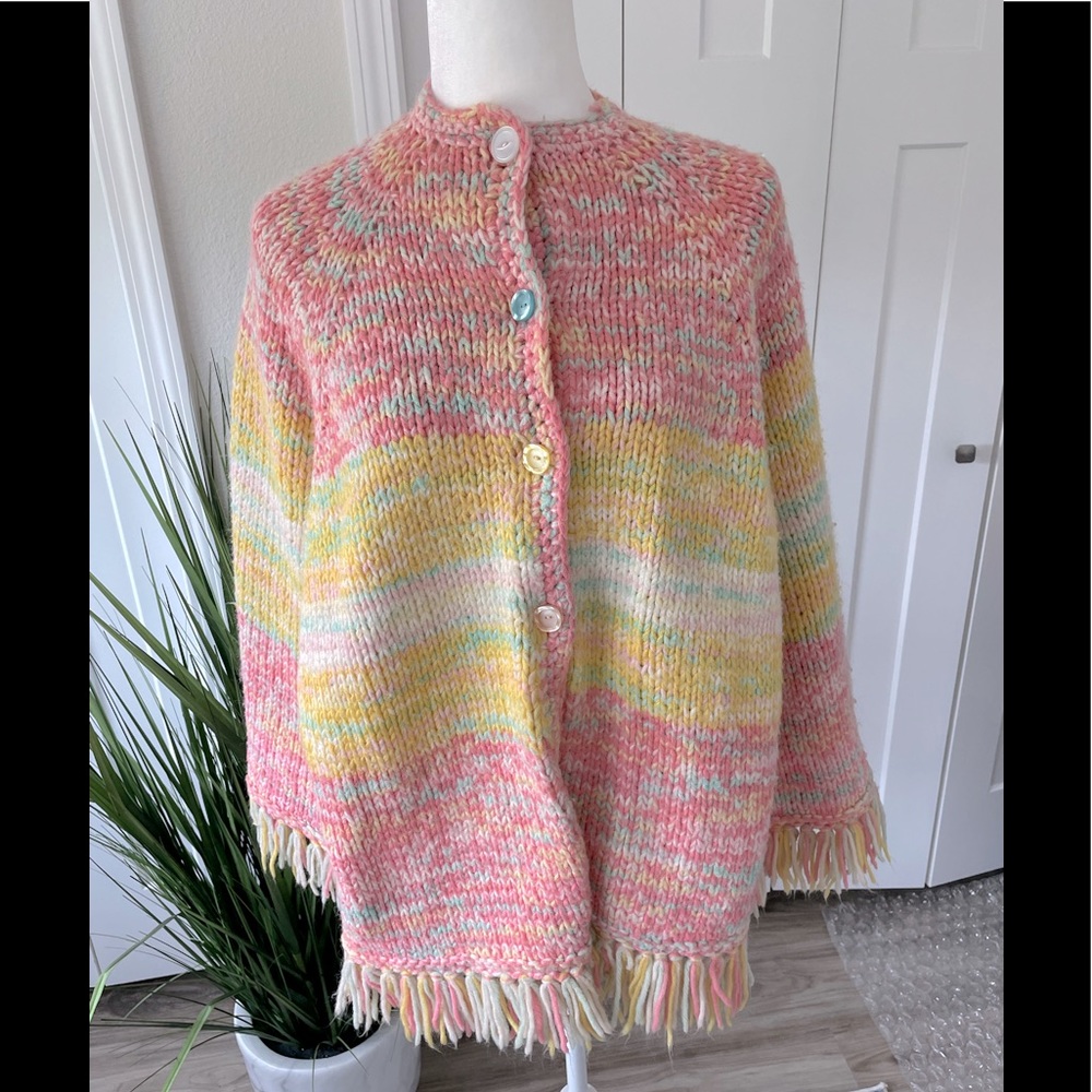 Vintage Knitted colorful cardigan poncho